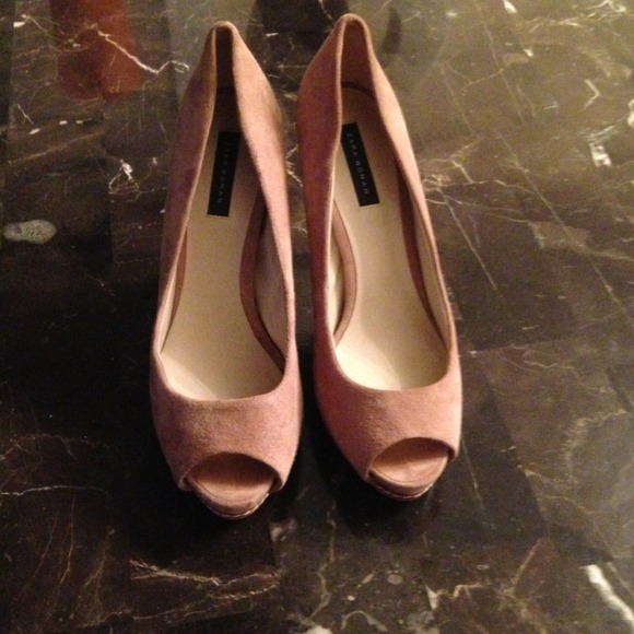 Neutral suede open toe heels. - Picture 2 of 2