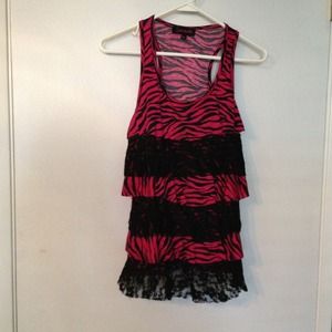 Zebra/lace ruffle tank.