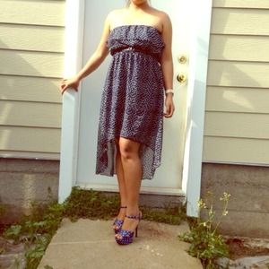 Black and white dots High Low Dress