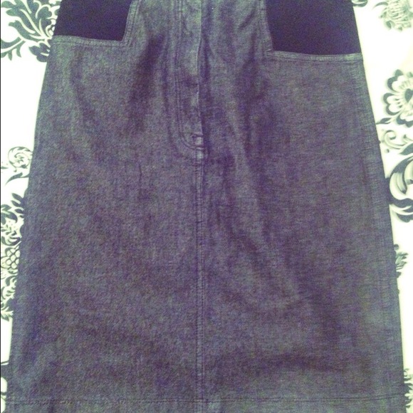 Theory black stretch denim pencil skirt