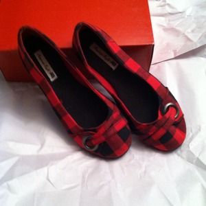 Red and black checkered flats