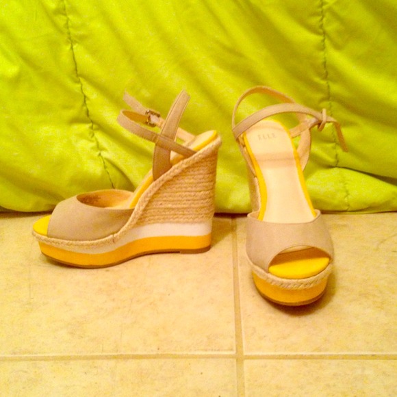 White and yellow Elle Brand wedges