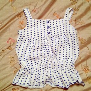 White with blue polka dot tank top