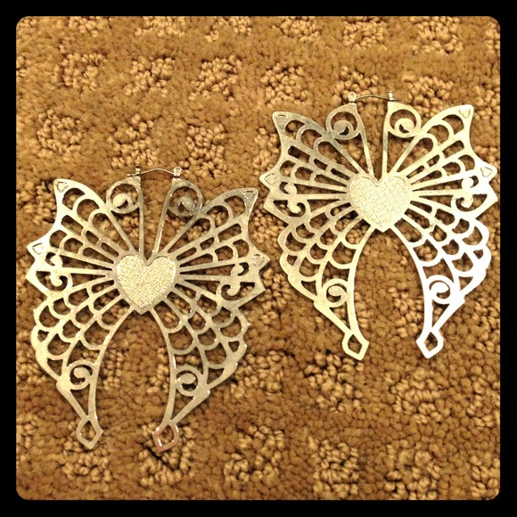 Betsy Johnson Butterfly Heart Earrings RARE!