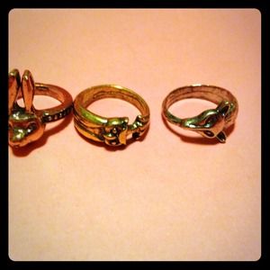 Copper bunny, gold owl, silver fox