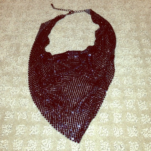 Shiny Black Metal Mesh Bib/Handkerchief Necklace