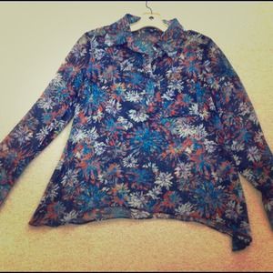 Multi floral sheer long sleeve blouse. Long sides