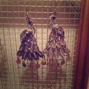 Silver peacock earrings
