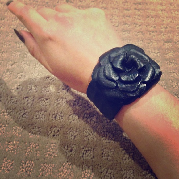 Black Leather Flower Cuff