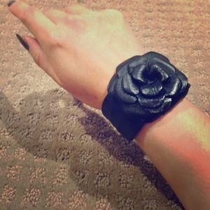 Black Leather Flower Cuff