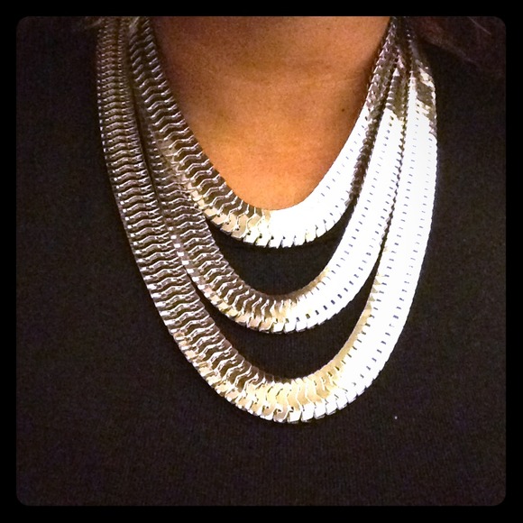 ❗SOLD❗ Triple Row Silver Statement Necklace