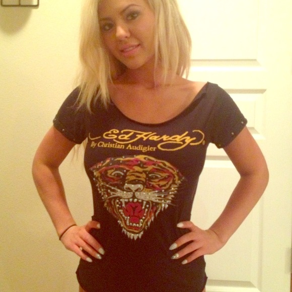 Ed hardy black cut out back tee