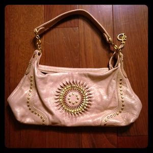 Gold-Studded Pearly Pink Leather Purse