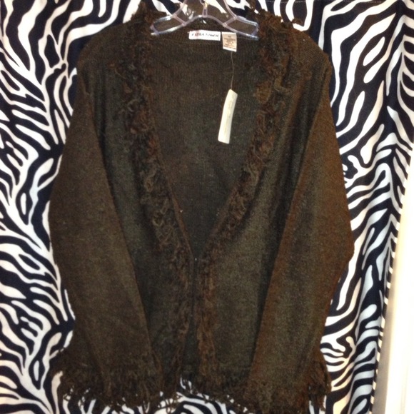 Dark brown cardigan.