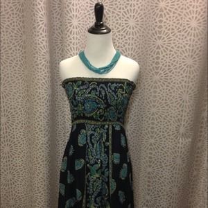 **SOLD**Angie Blue & Teal Paisley Maxi Dress