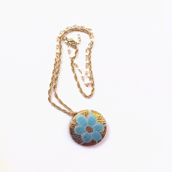 Blue Necklace Flower Asymmetrical White Pearl