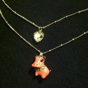 Betsey Johnson double row pink hippo necklace