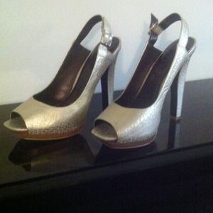 Gold peep toe shoes