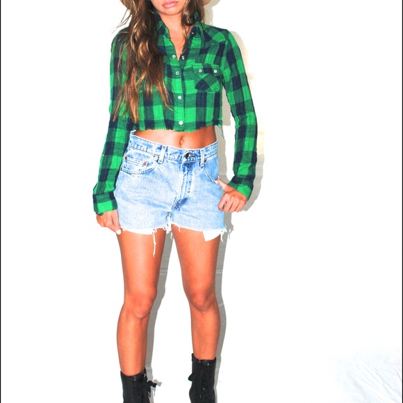 Green flannel Cropped Blouse
