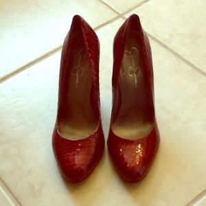 Red Leather Jessica Simpson Snakeskin Pumps