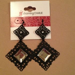 Black and stone earrings