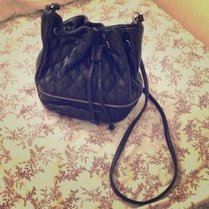 Black faux leather cross body bucket bag