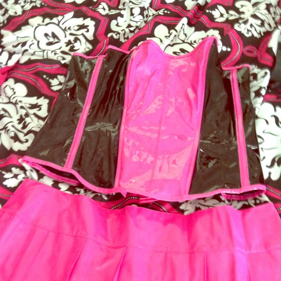 Vinyl corset and skirt 3x