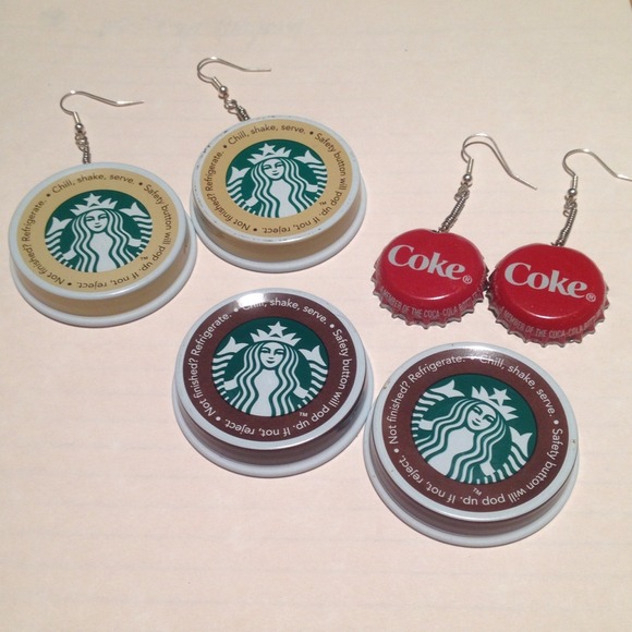 2 Pairs of Starbucks Earrings and 1 pair of Coke. - Picture 1 of 1
