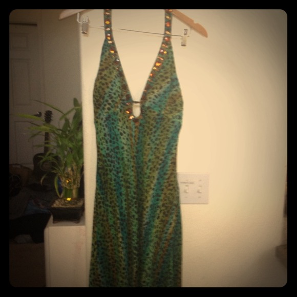 Halter Dress with gemstone beading in front