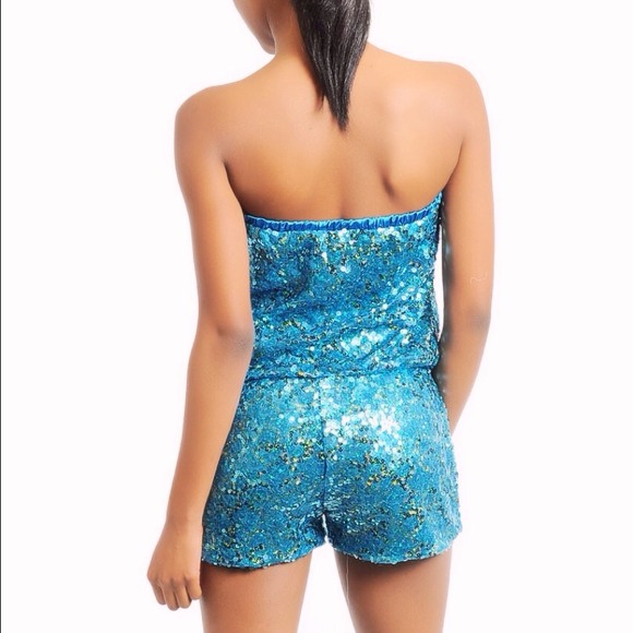 🎉HOST PICK🎉AQUA SEQUIN ROMPER - Picture 2 of 2