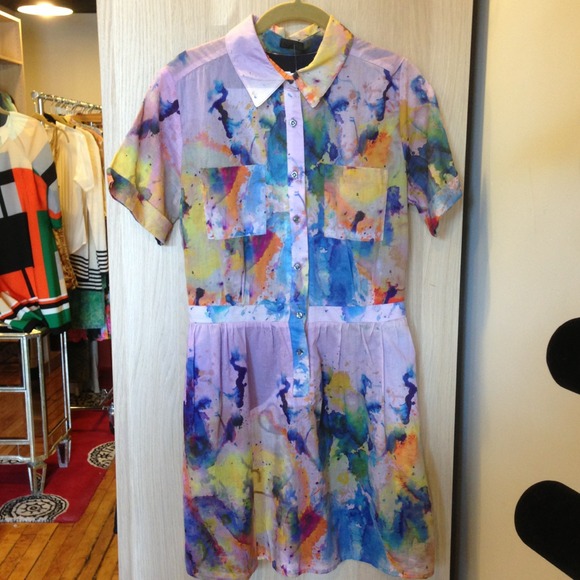 Wren SHOPBOP Sz L Handpainted Lavender Shirt Dress