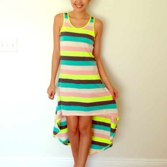 SOLDinBUNDLENeon Striped Dress High low Med