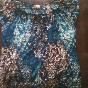 Turquoise and brown printed top