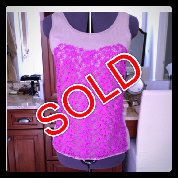 Ann Taylor Taupe and Magenta Crochet Tank
