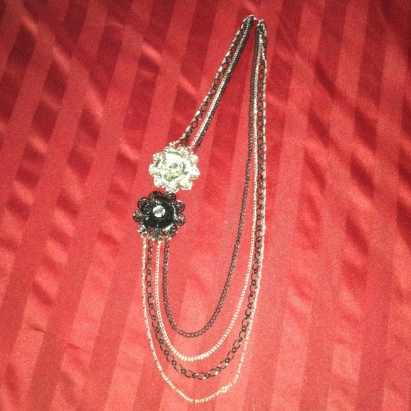 Long silver black and bling necklace