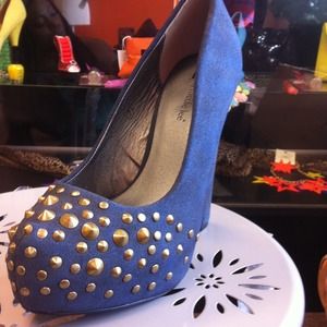 Navy and plum Nicole lee gold spiked heel.