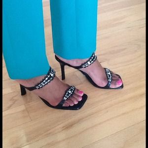 Barely worn Enzo Angiolini black beaded slides