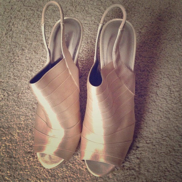 Calvin Klein satin peep toe bootie/sling back.