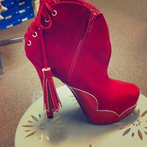 Red suede ankle boot