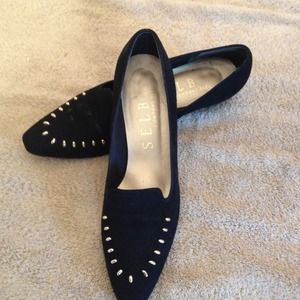 Selby black suede with gold accents. 8 1/2 aa