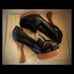 Marni woven leather sandal w/wooden platform heel