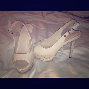 Beige peep toe slingback