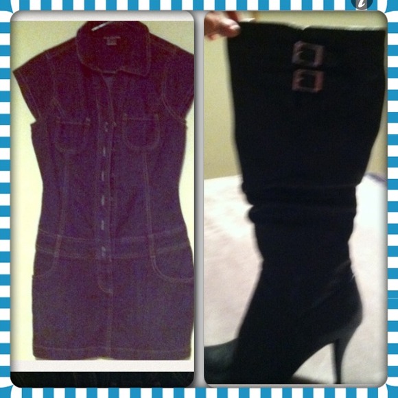 Denim dress and boots bundle