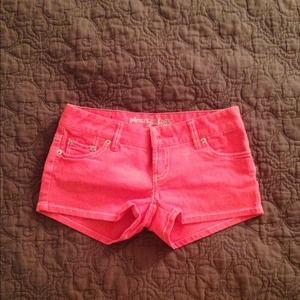 Coral denim shorts