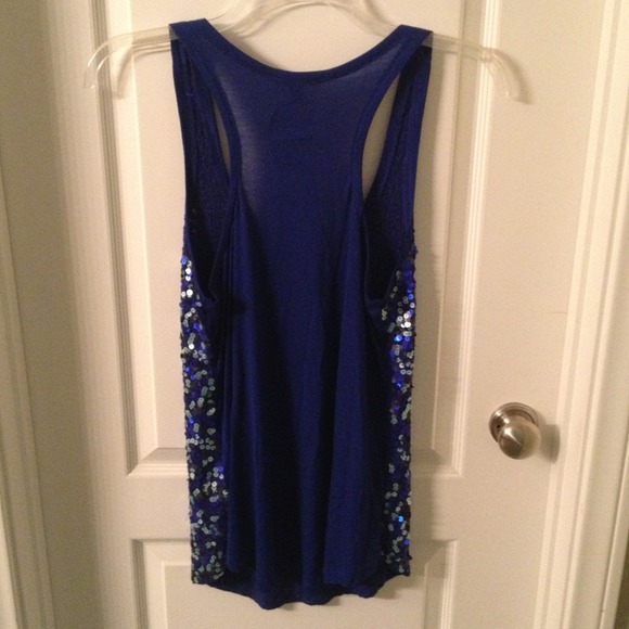 MNG by Mango Blue Sequin Top.  Never been worn - Picture 2 of 3