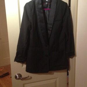 H&M black tuxedo satin trim blazer 6 36
