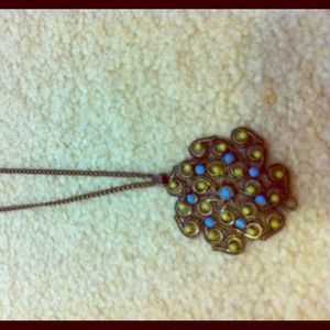 Bronze colored pendant and chain with turquoise n