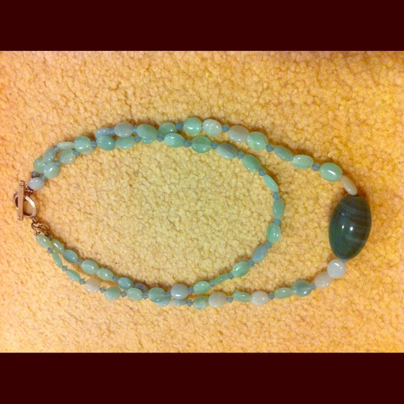 Turquoise bead with contrast green bead necklace