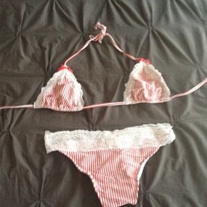 Red and white striped Beach Bunny bikini