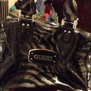 Guess Silver & Black Metallic Zebra Print Purse